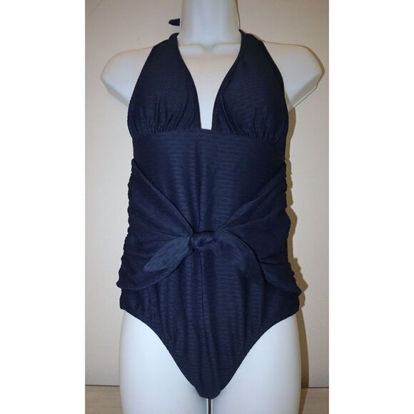 Shoshanna 21TX7455 Women's Sz 6 Navy Textured Tied One Piece Swimsuit $235 - Picture 1 of 8